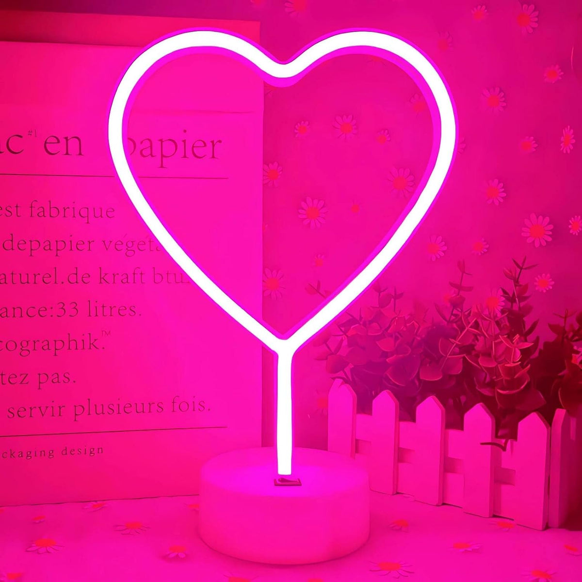 Letrero corazón neón LED rosa USB dormitorio San Valentín