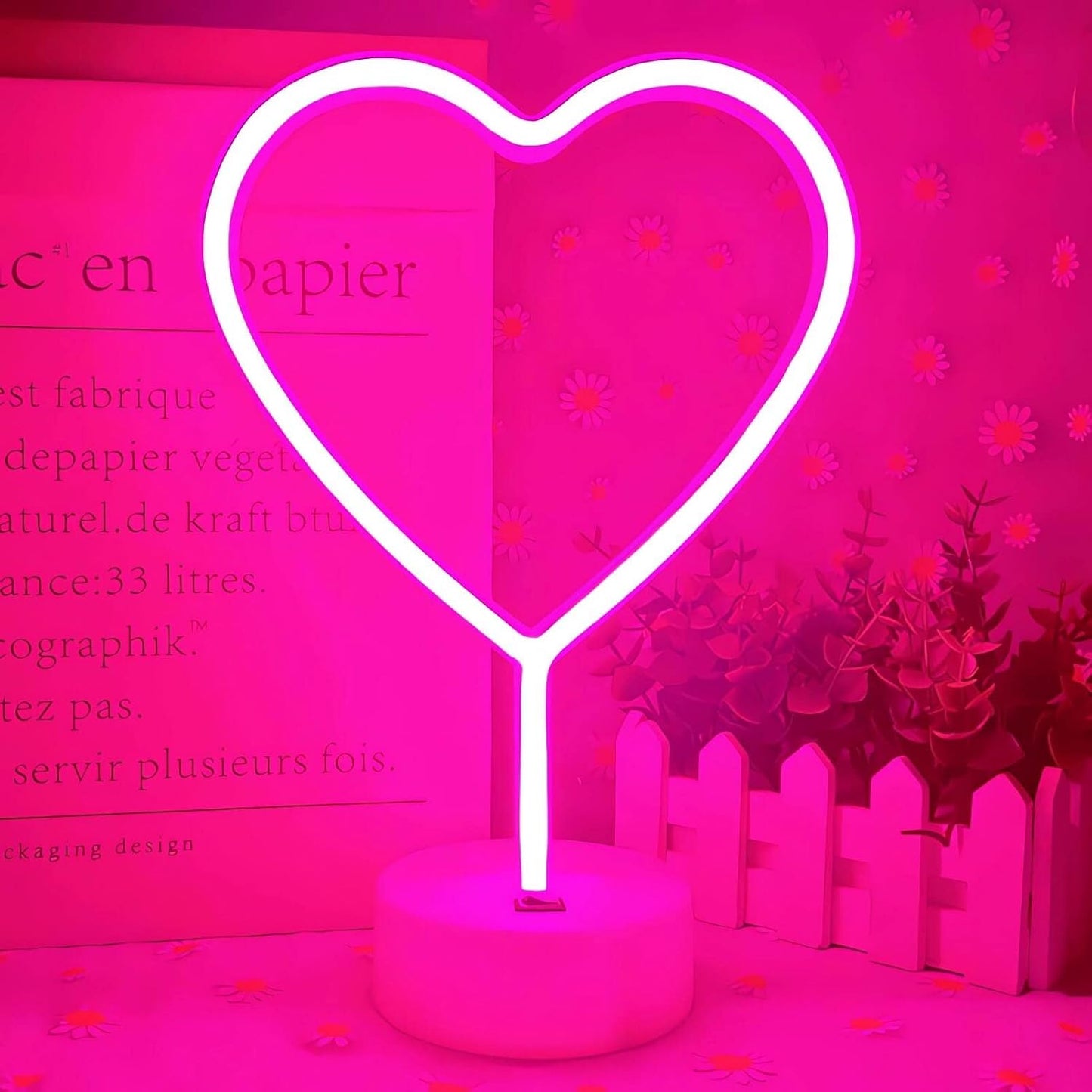 Letrero corazón neón LED rosa USB dormitorio San Valentín