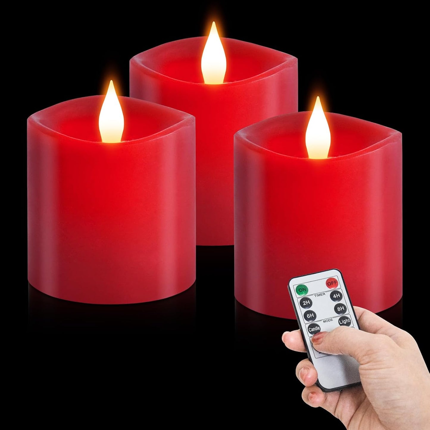 3 Velas Led Parpadeantes Control Remoto Decoración Hogar Rojo