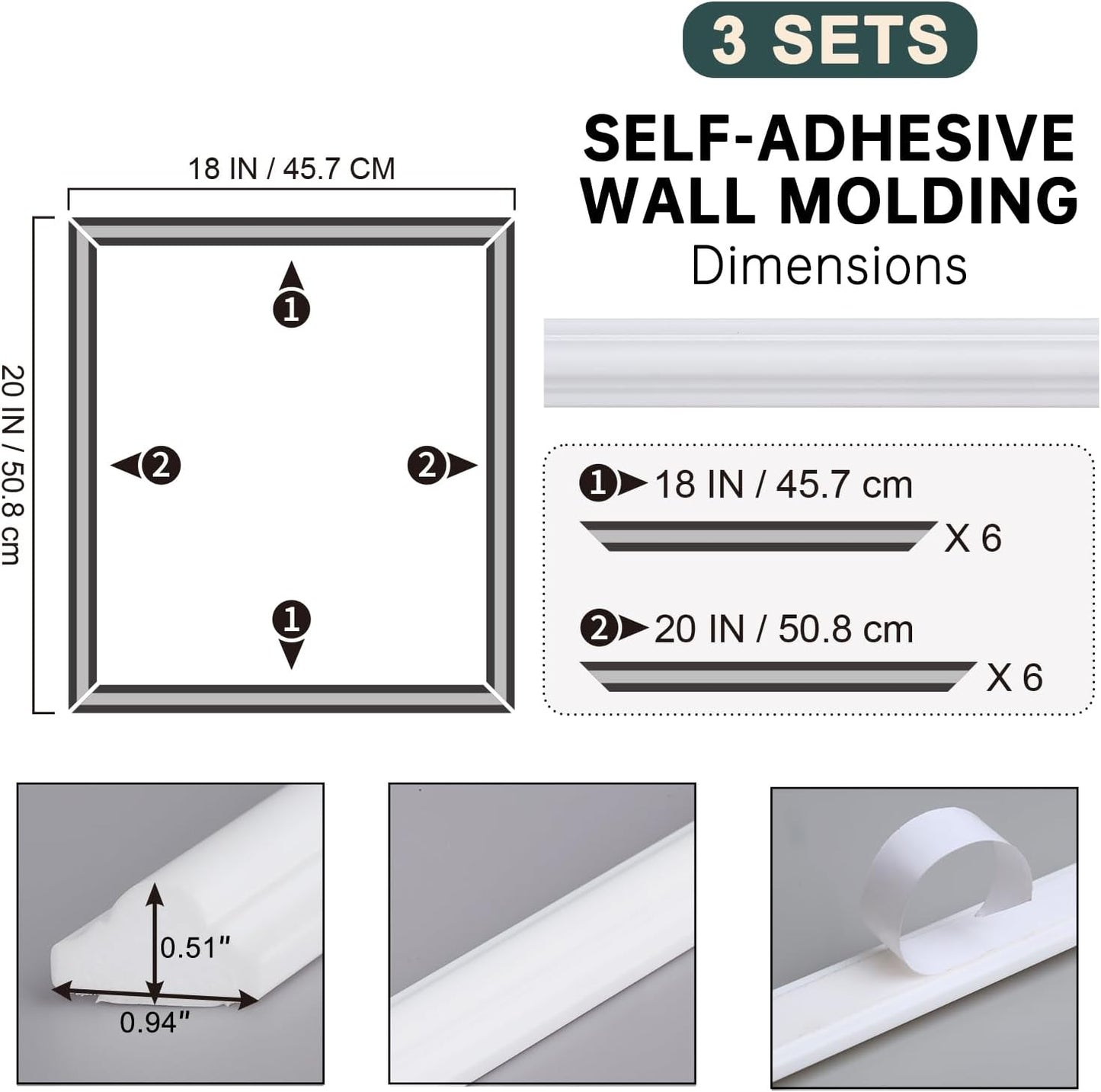 Kit moldeo pared 18x20pulg autoadhesivo 3 Pzas
