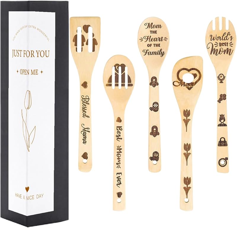 Set 5 cucharas madera grabadas decoración cocina regalo mamá