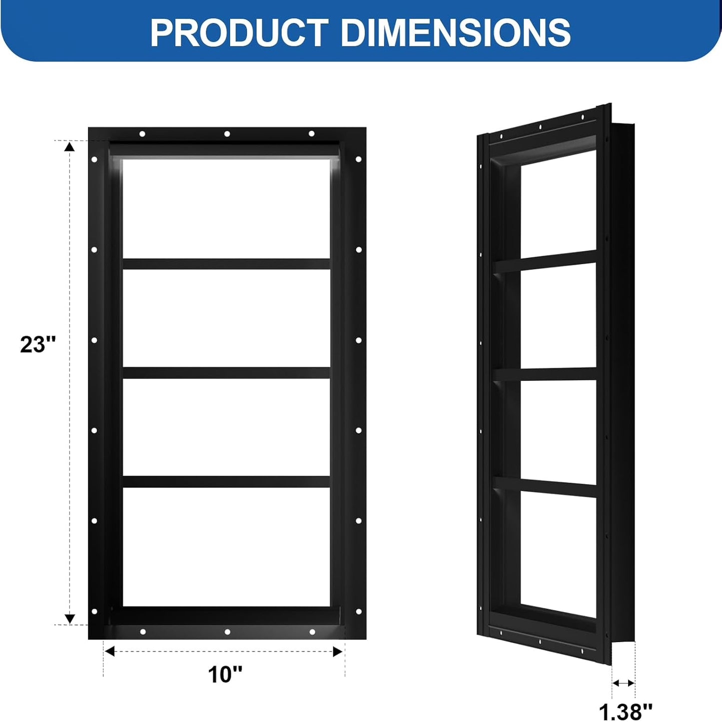 2 Ventanas Cobertizo 10x23pulg Vidrio Templado Fijo Negro