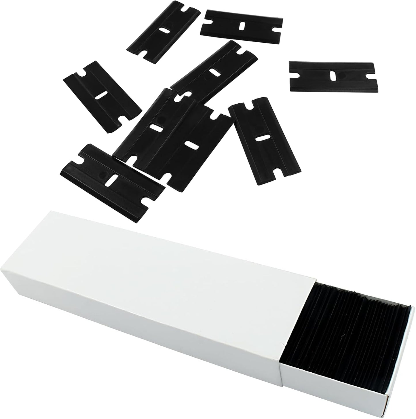 100 Cuchillas Plástico Doble Filo para Vidrio Negro