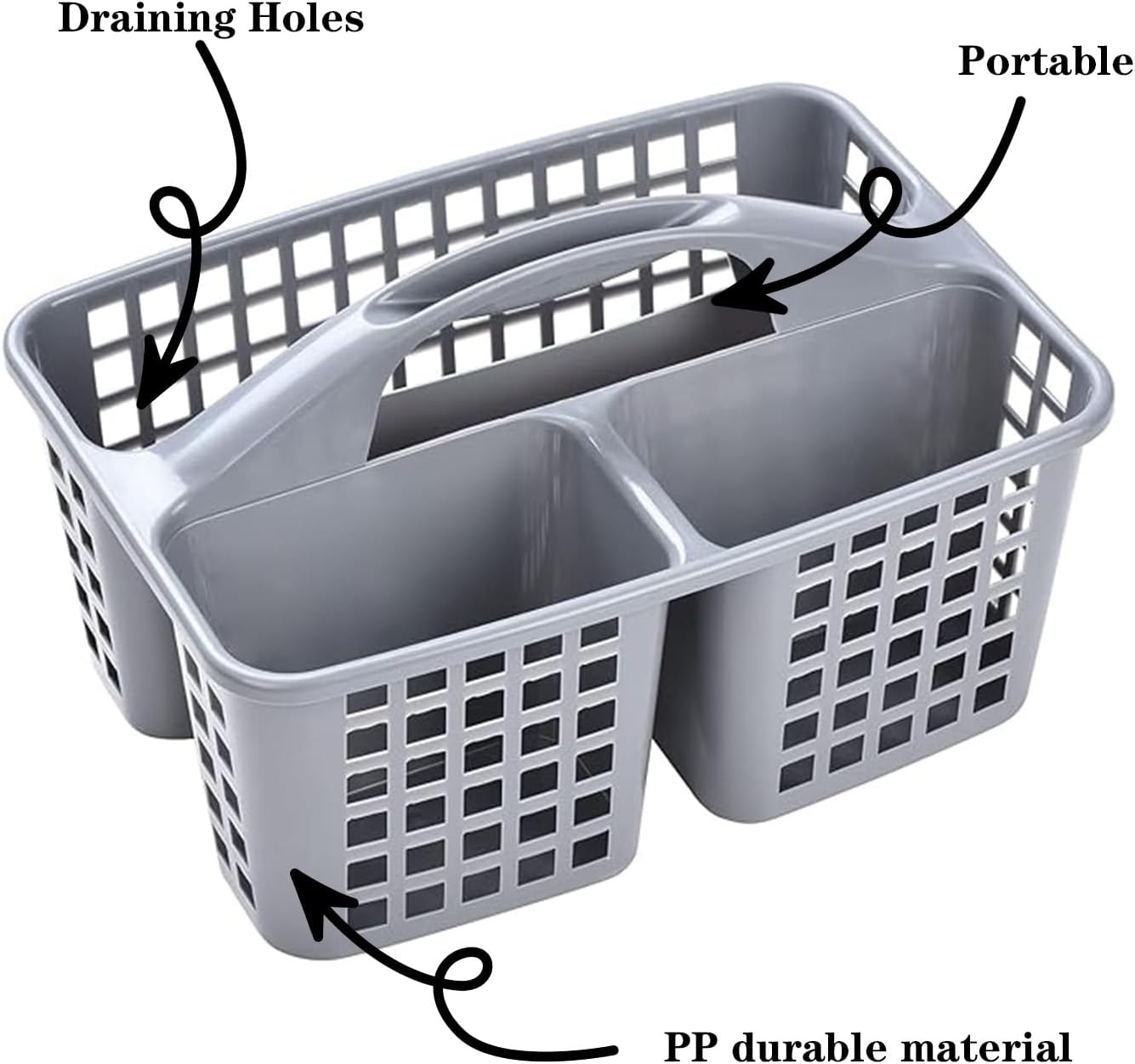 Cesta portátil para ducha con compartimentos y asa