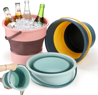 3 Cubos Plástico Plegables 2.6gal Asa Jardín Coche