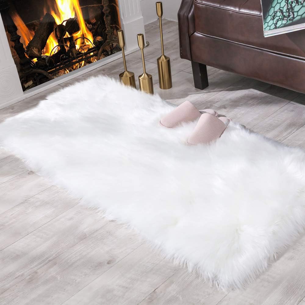 Tapete sintético lanudo 2x4ft blanco dormitorio