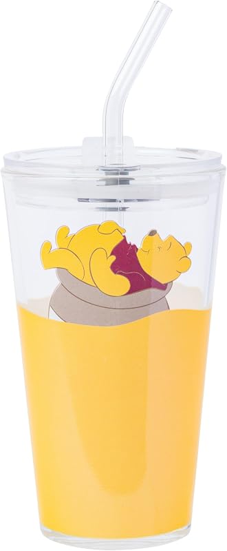 Vaso 16oz con tapa y popote vidrio Winnie the Pooh