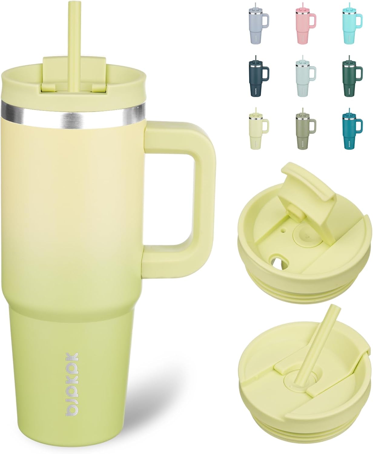 Vaso térmico acero inox asa tapa pajilla 770ml color lima