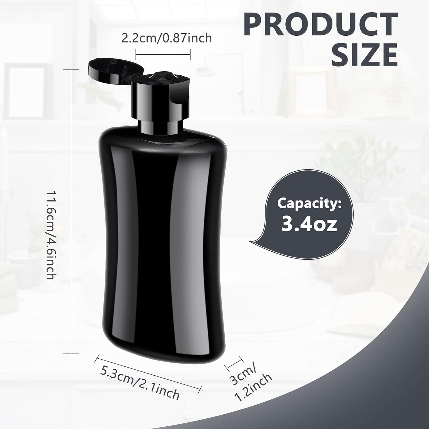50 Botellas Viaje Negro Tapa Abatible Plástico 3.4oz