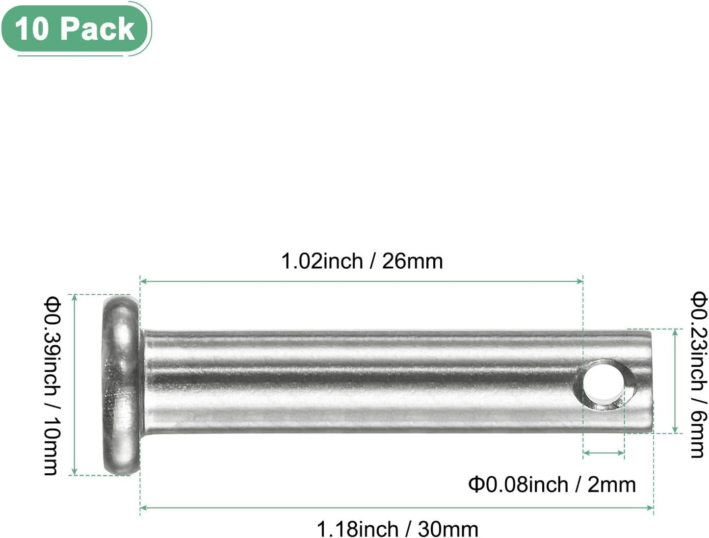 10 Pzas Pin Horquilla M6x30mm Acero Inox 304