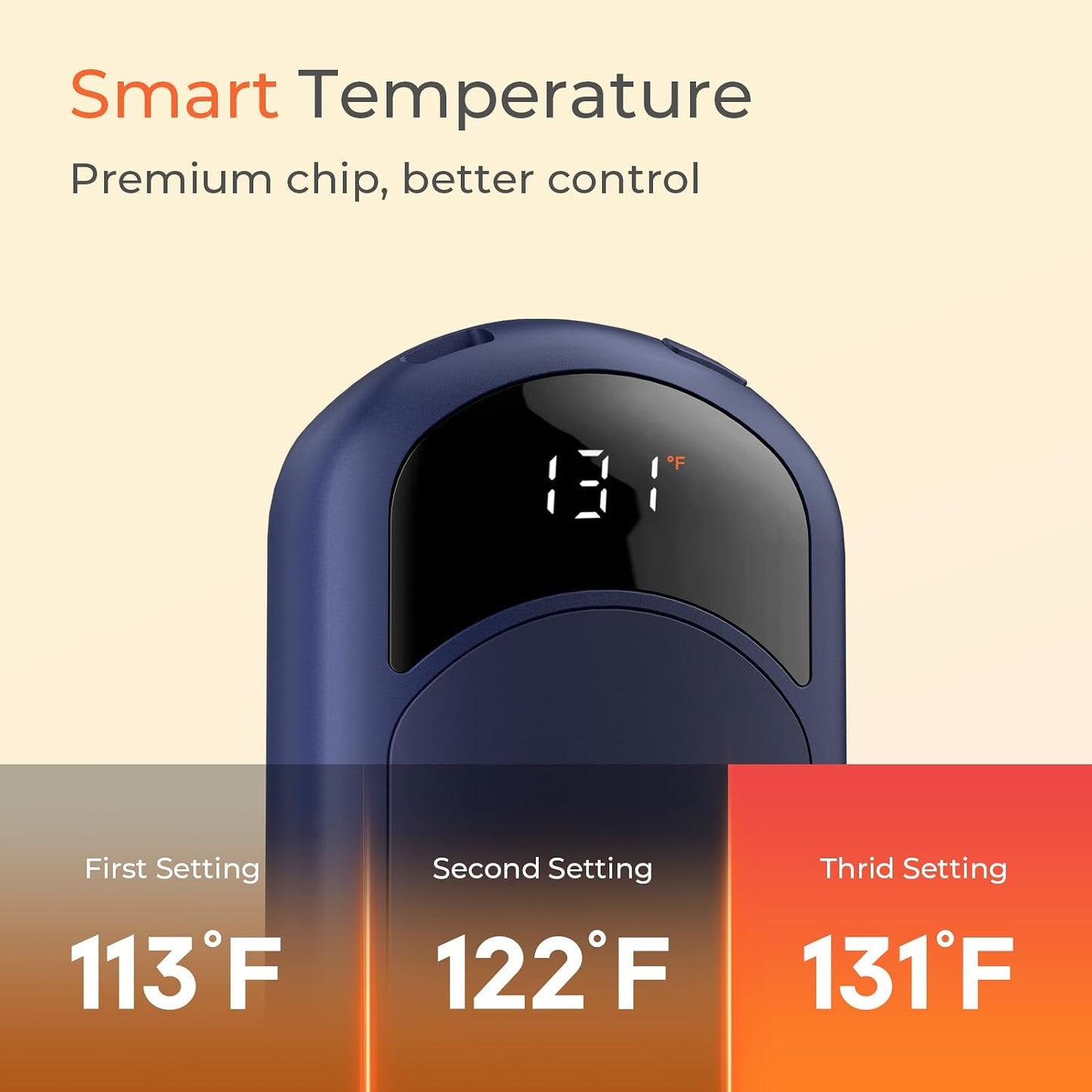 Calentador manos recargable 104-131°F con control temp bolsillo