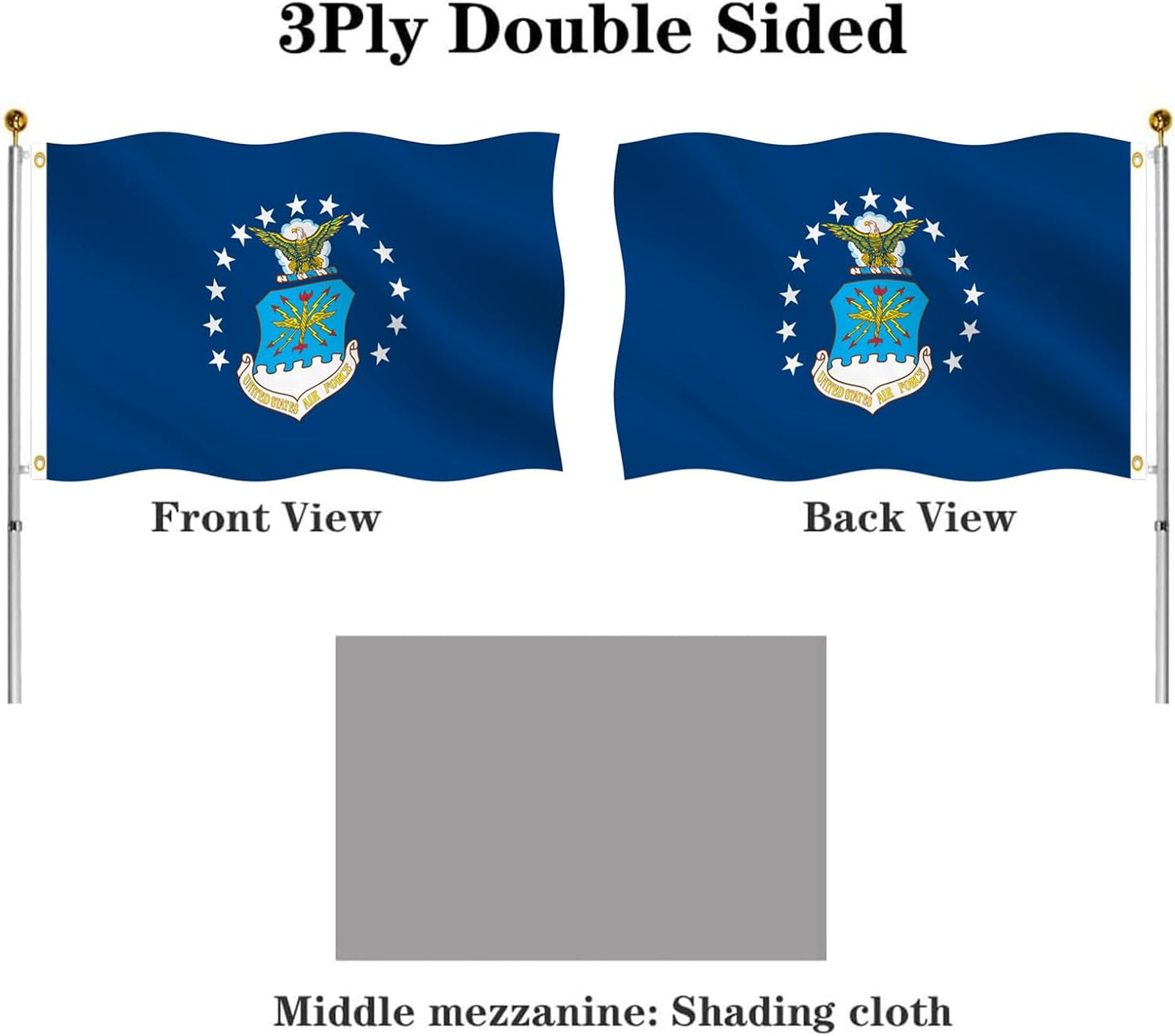 Bandera Fuerza Aérea EE.UU. 2x3ft doble cara resistente UV