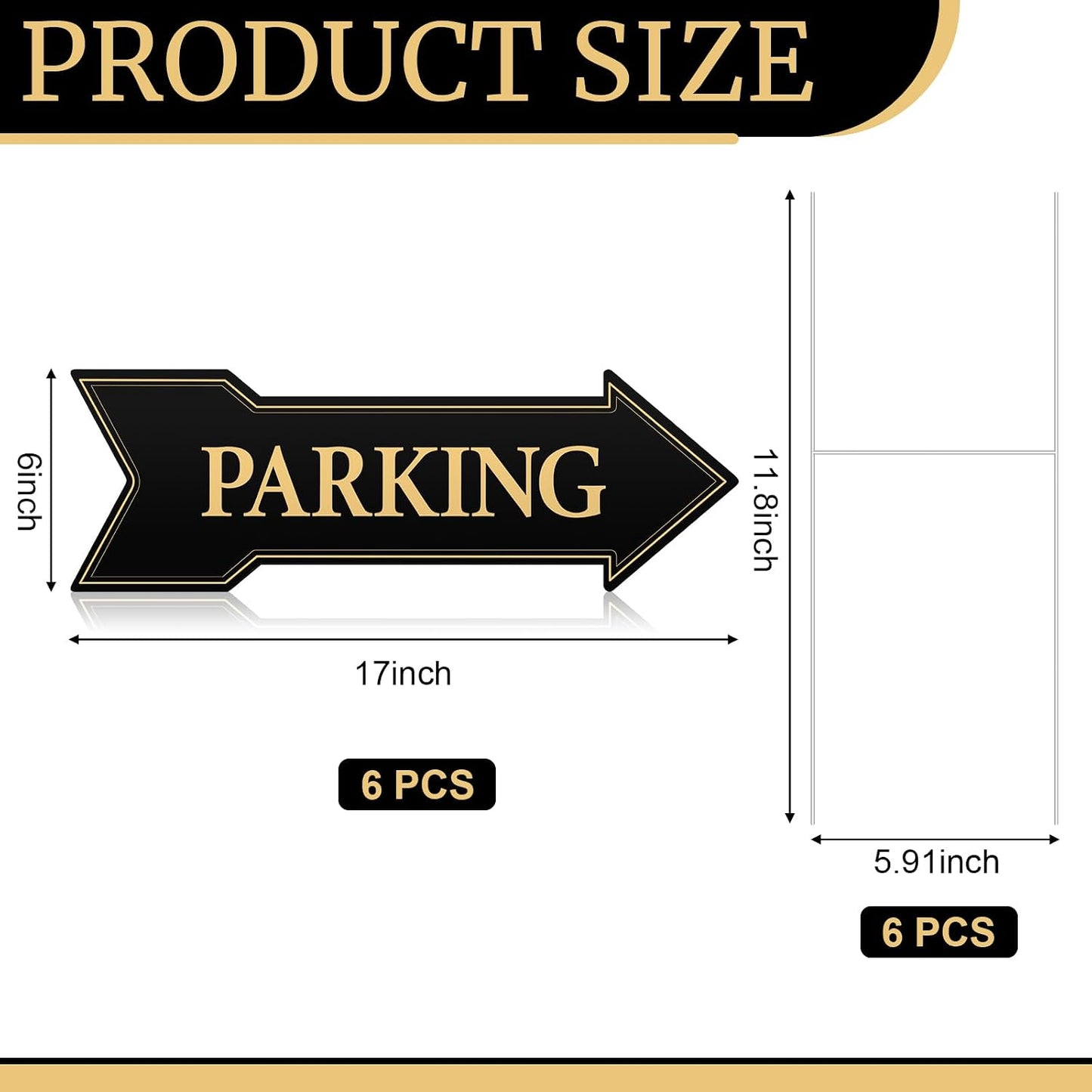 6 Letreros Estacionamiento Flecha Metal 17x6pulg Doble Cara Negro