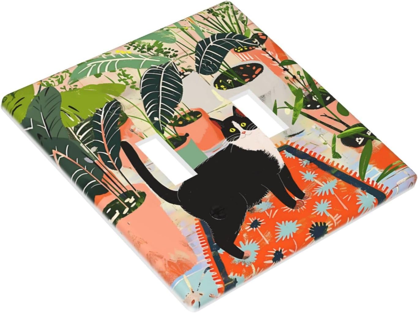 Placa decorativa interruptor gato botánico 2 bandas cocina baño