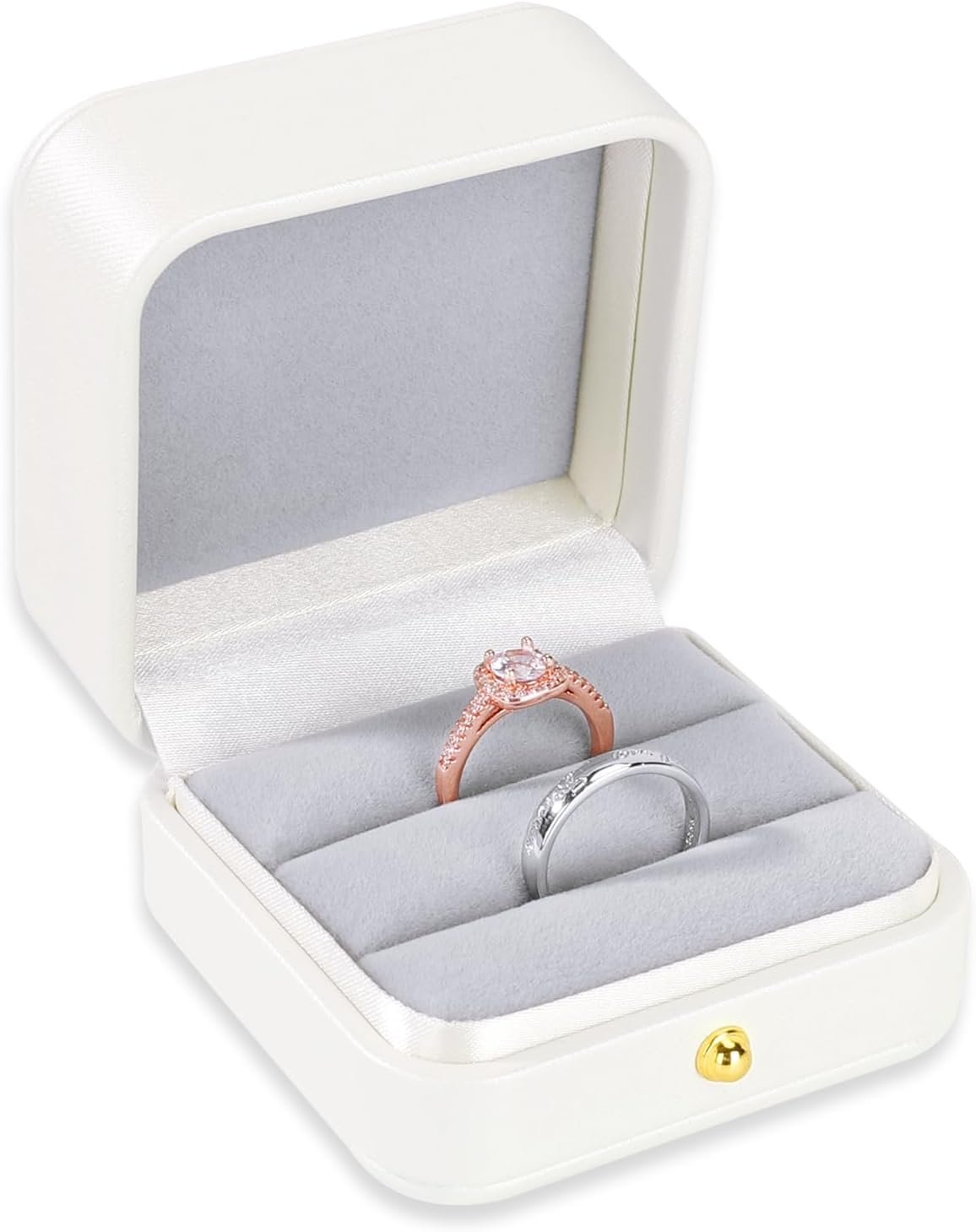 Caja anillos cuero terciopelo doble ranura boda vintage