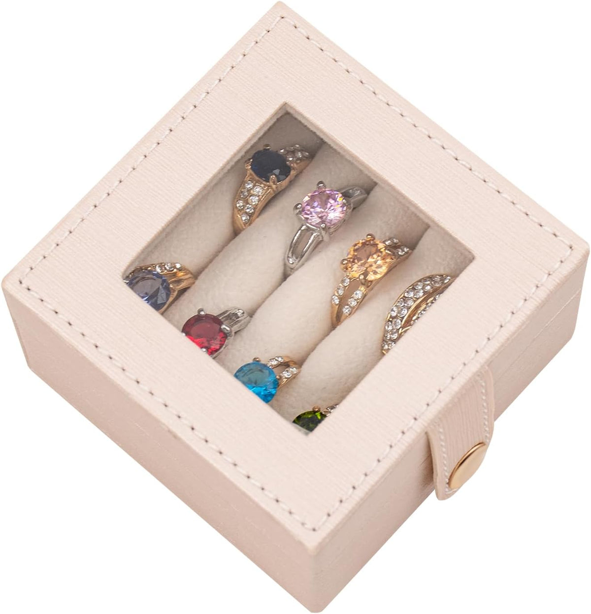 Joyero cuero tapa cristal 8 ranuras para niñas y mujeres blanco