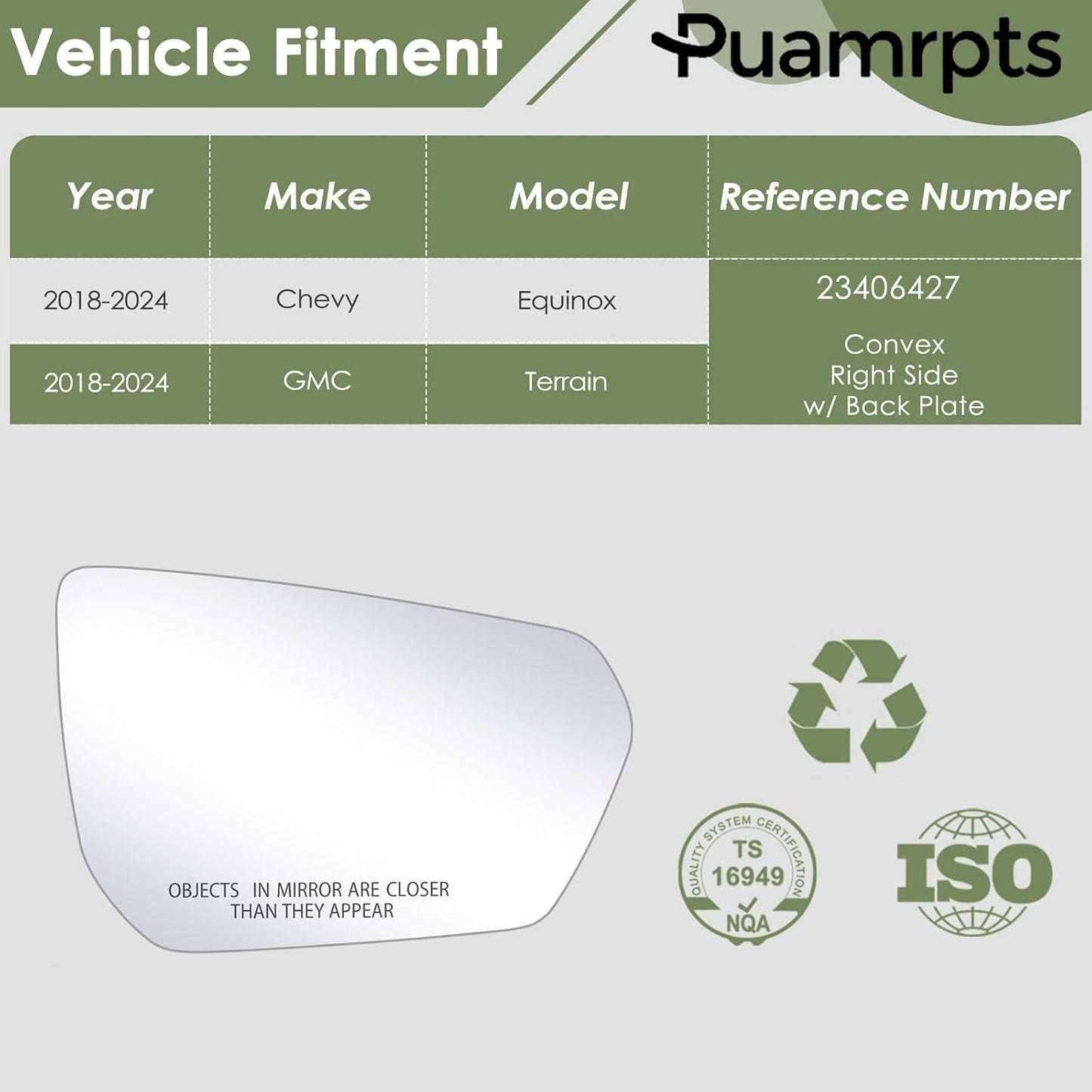 Espejo repuesto pasajero Chevy/GMC Equinox 18-24 Terrain