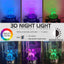 Luz nocturna 3D para niños con control remoto 16 colores