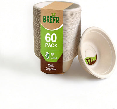 60 Cuencos Biodegradables Caña Azúcar 12oz Resistentes