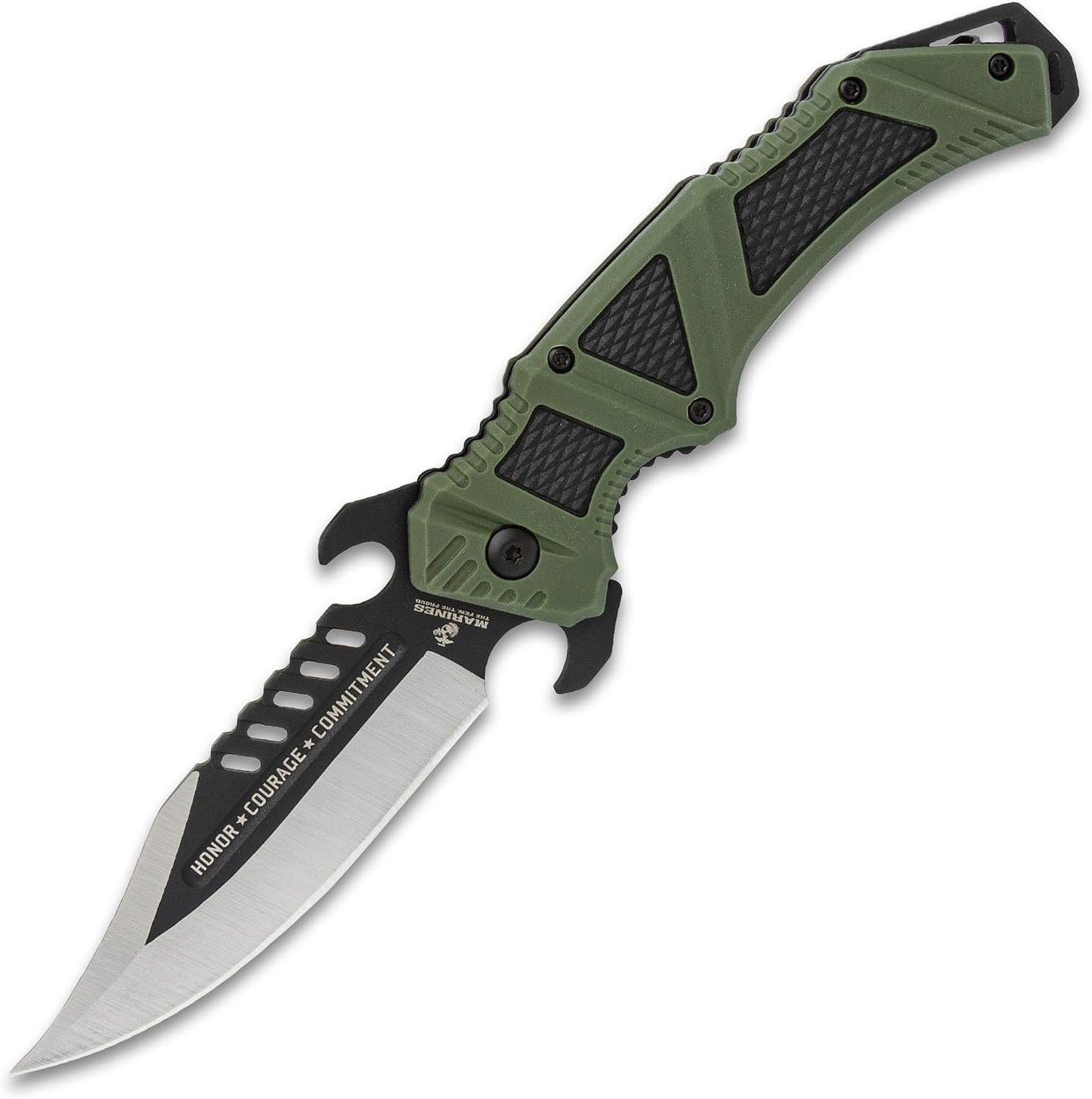 Cuchillo bolsillo USMC 4pulg mango TPR clip Olive Drab