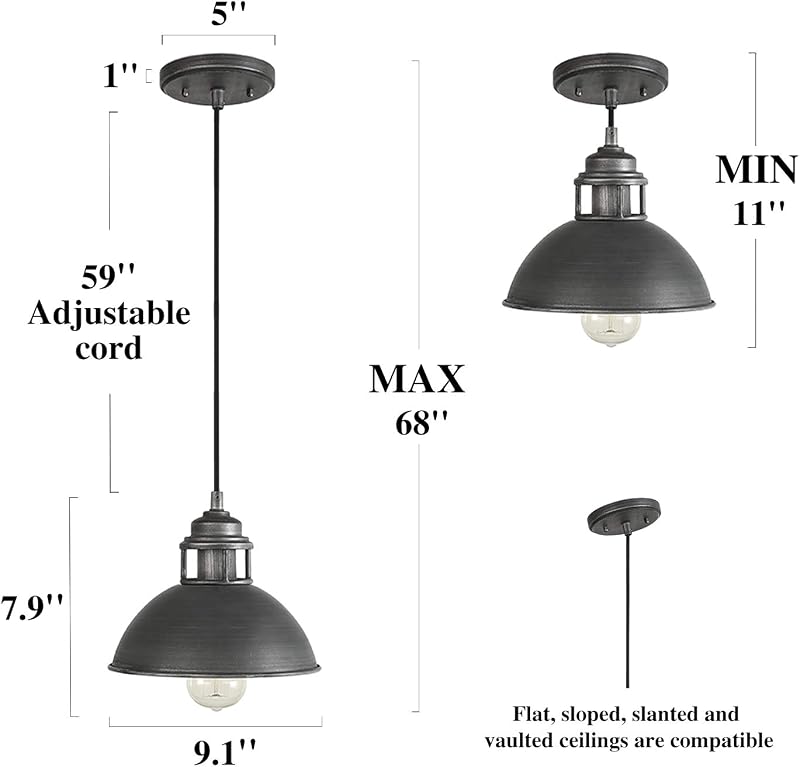 Lámpara colgante industrial cepillada plata para cocina