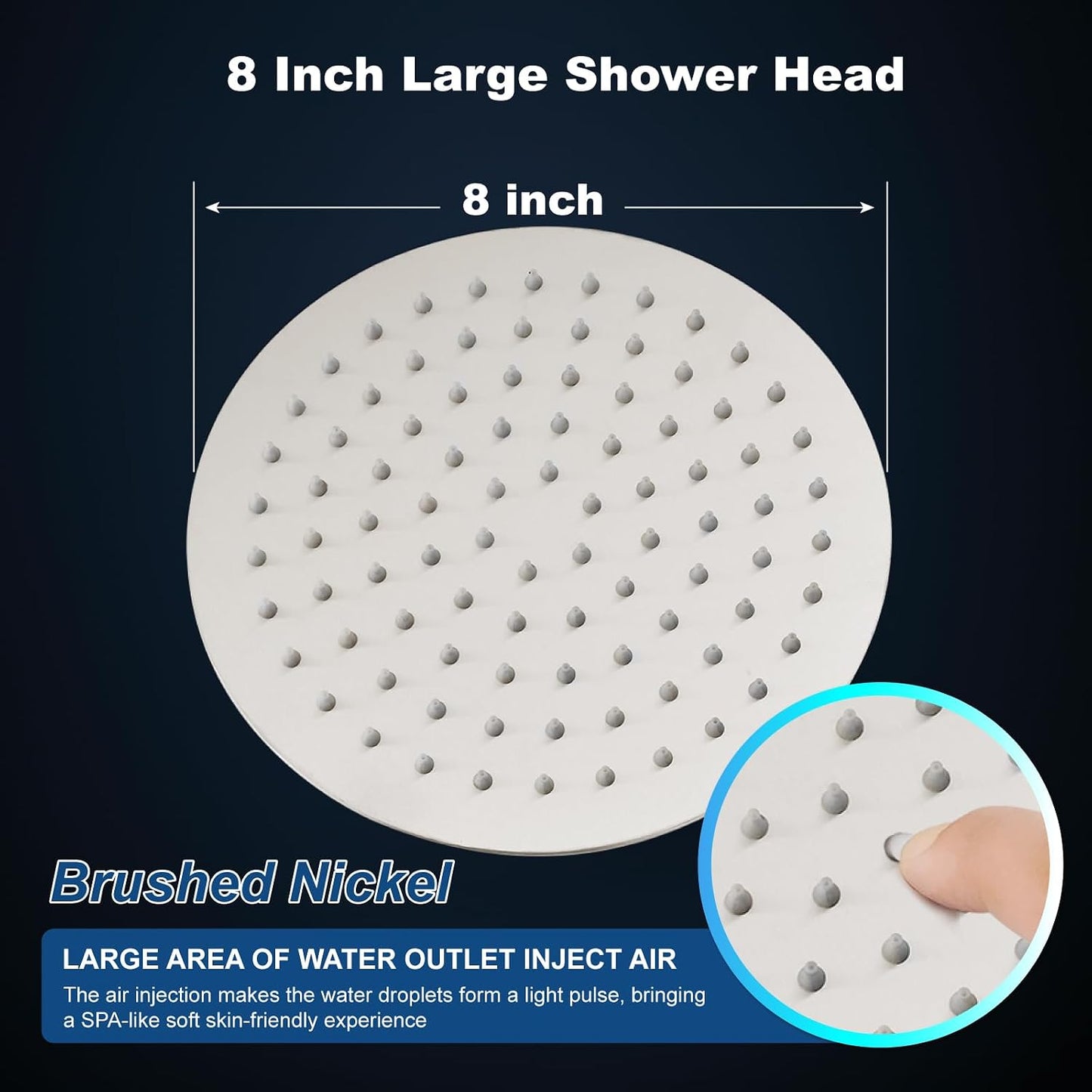 Cabezal ducha lluvia acero inox níquel cepillado 8pulg