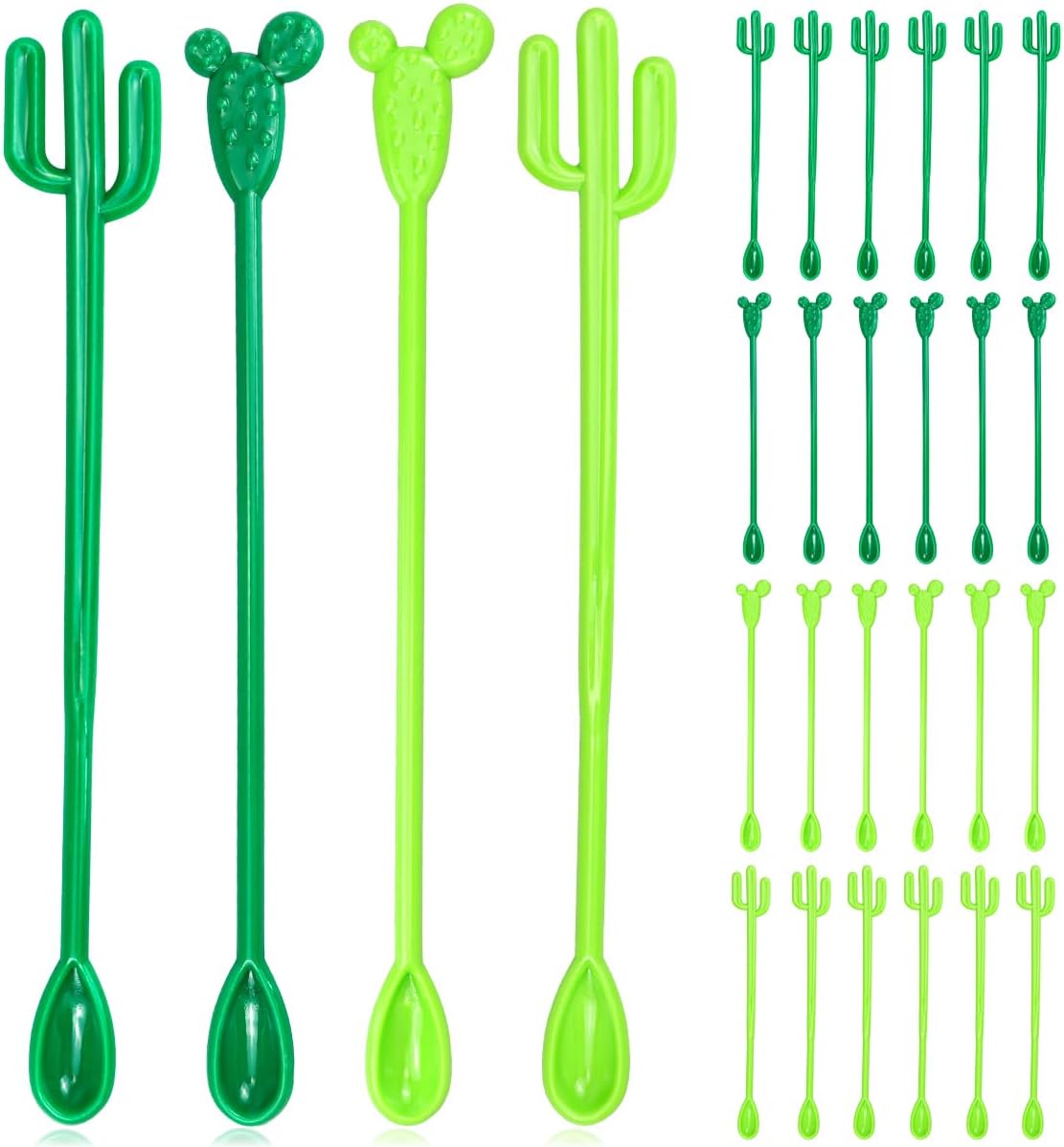 24 Cucharas Agitadoras Cactus 8.3pulg Color Verde