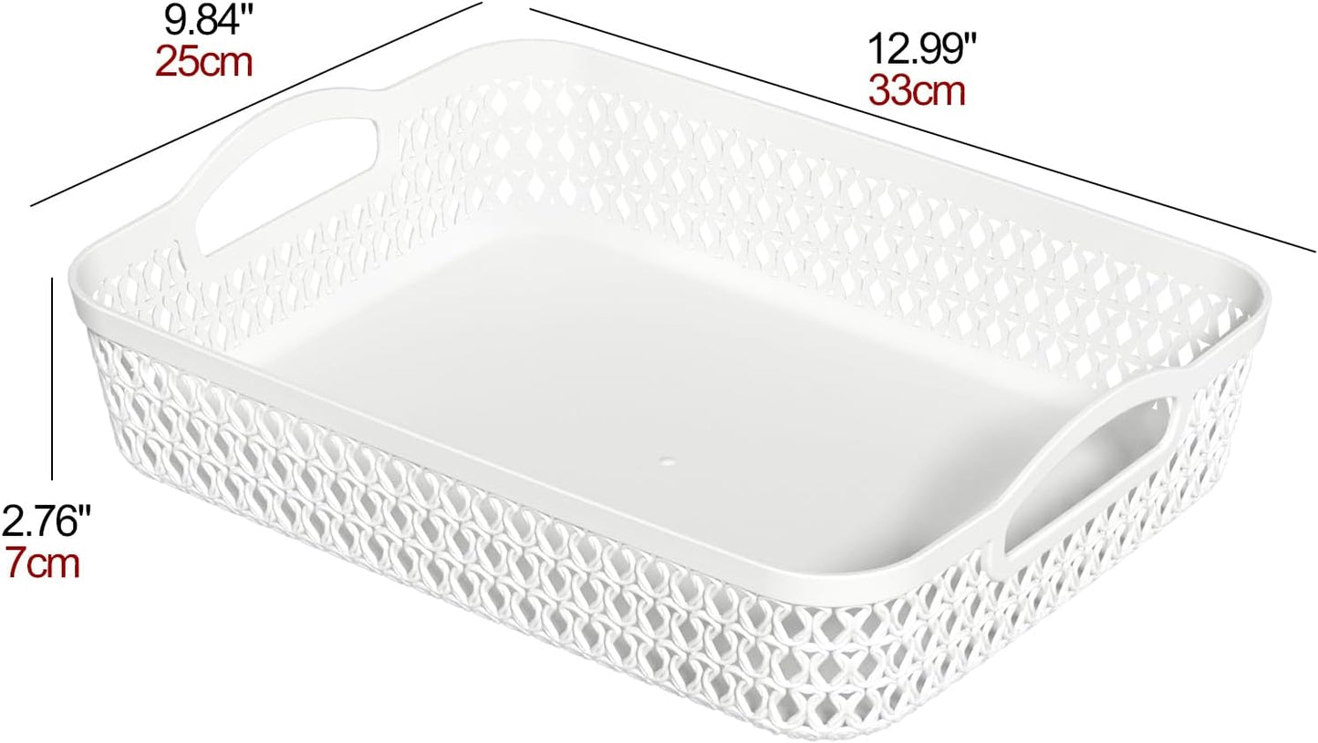 Bandeja almacenamiento plástico con asas 6 pzas blanco