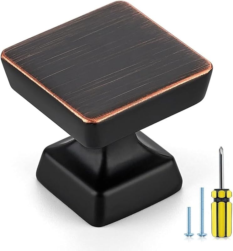 15 Pomos cuadrados bronce aceitado 1.2" para cajones cocina