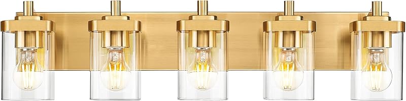 Luz de tocador 76cm 5 luces vidrio transparente color dorado