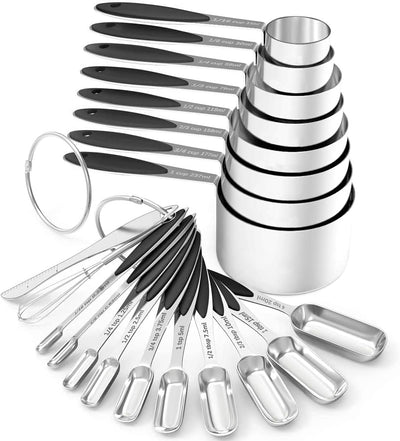 Set 20 Tazas y Cucharas Medidoras Acero Inox Apilables