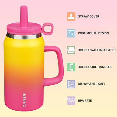 Vaso térmico acero inox 50oz con asa popote arcoíris