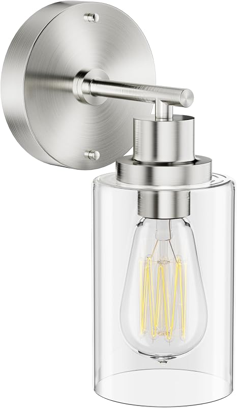 Lámpara pared baño 1 luz níquel cepillado pantalla vidrio
