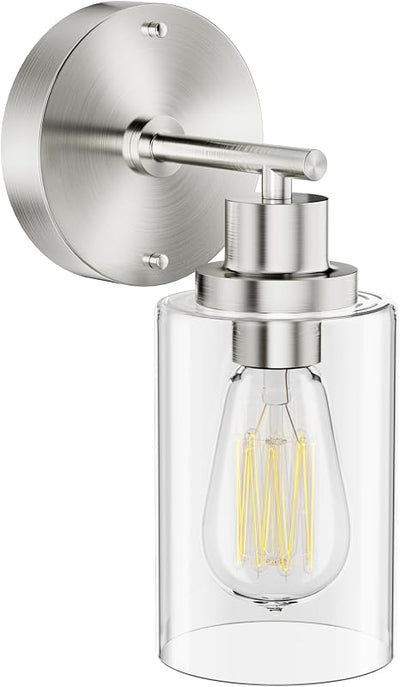 Lámpara pared baño 1 luz níquel cepillado pantalla vidrio