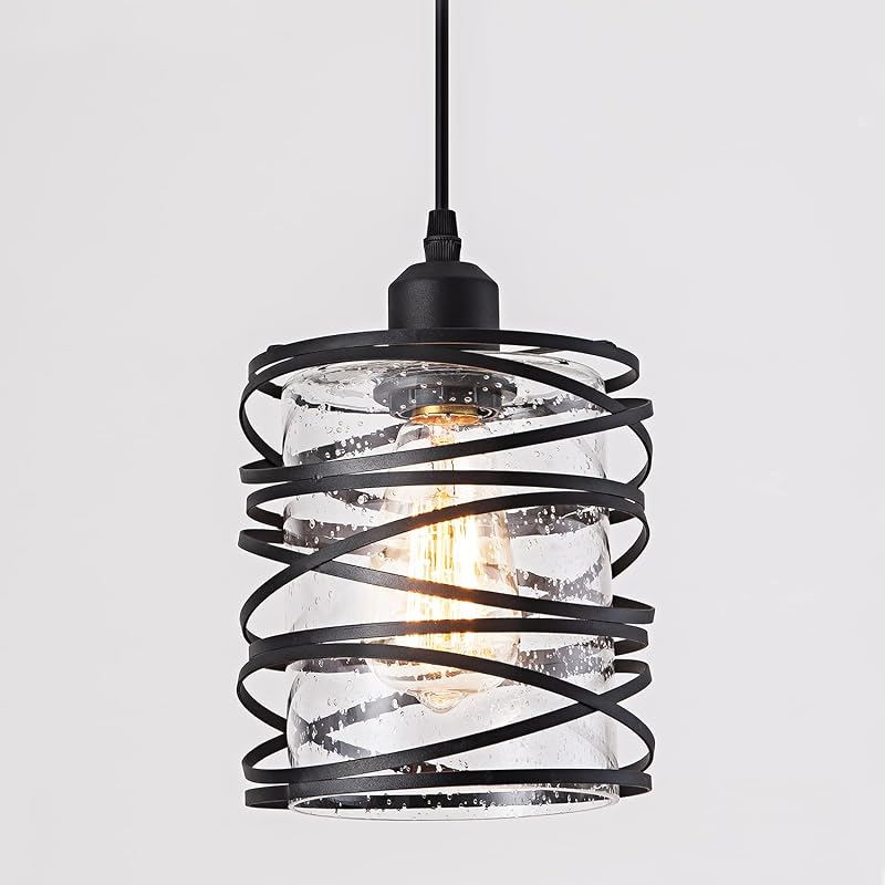 Lámpara colgante isla cocina 6.3pulg jaula espiral negra