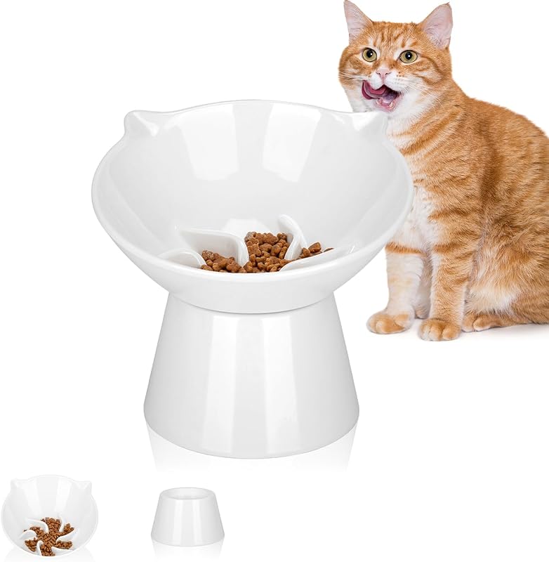 Comedero lento elevado para gatos y perros 7pulg color blanco