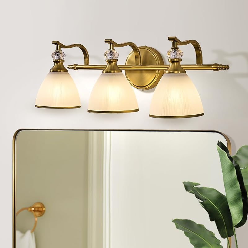 Lámpara baño 3 luces latón vintage con cuentas cristal