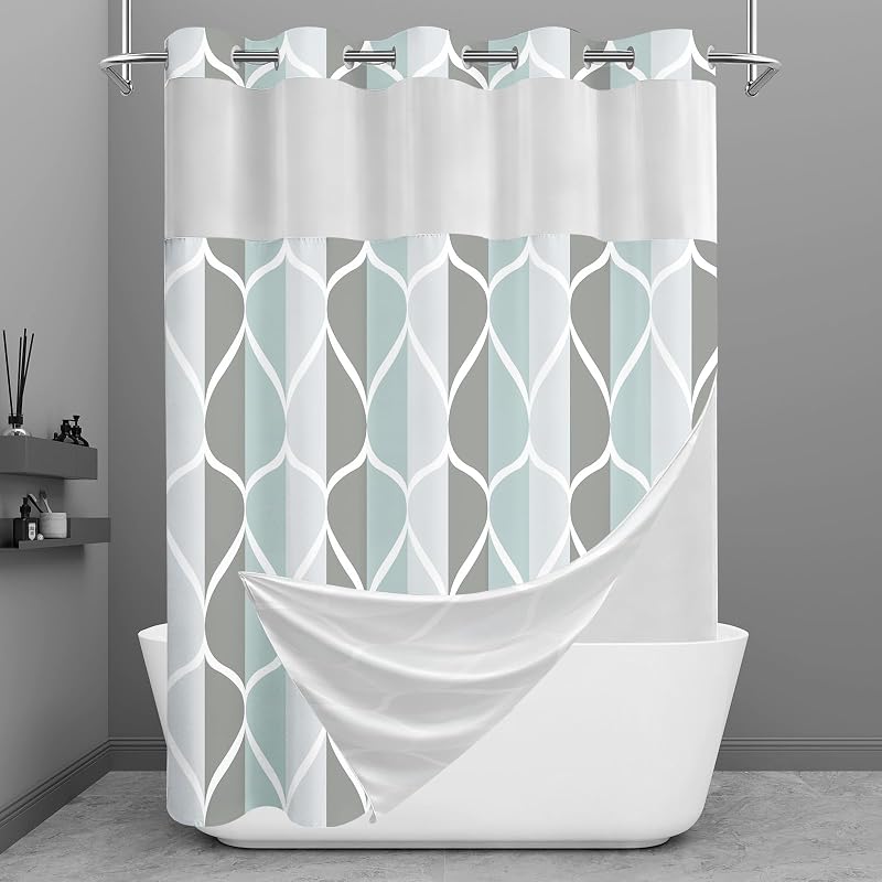 Cortina ducha poliéster impermeable 71x74pulg diseño gota gris