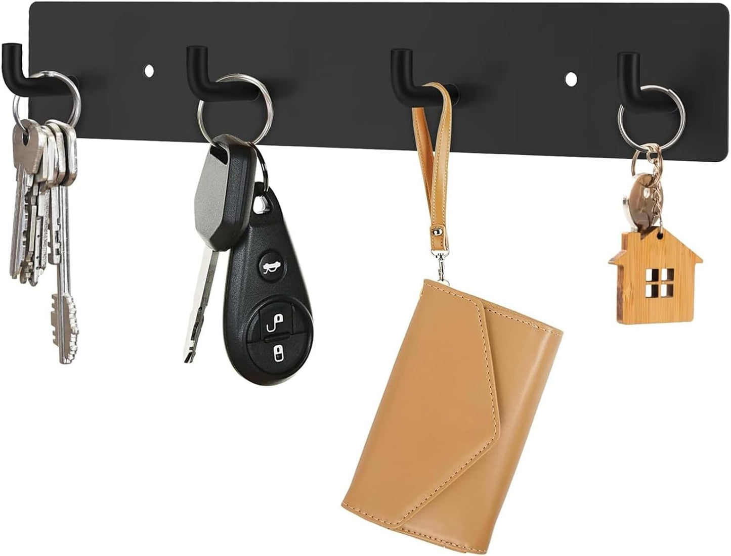 Soporte llaves pared metal autoadhesivo 4 ganchos negro