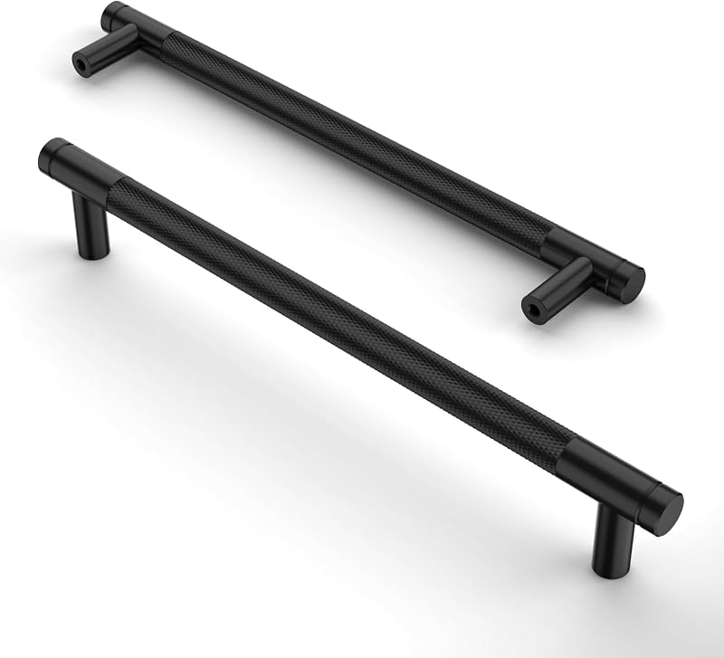 10 Tiradores Gabinete Negro Mate 6.3" Moleteados