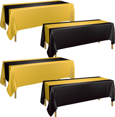 4 Manteles Fiesta Dorado y Negro Rectangular Impermeable 51x86