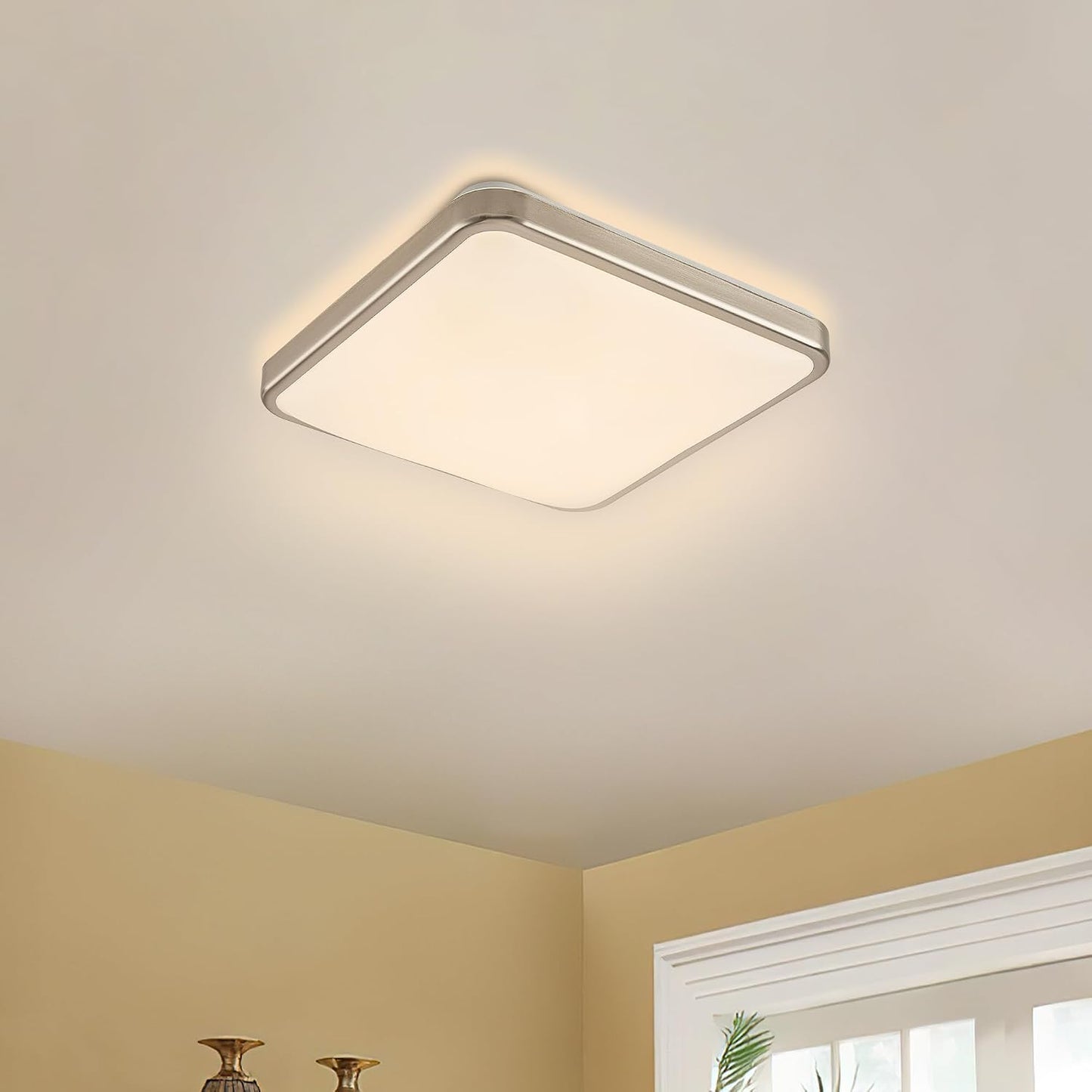 Lámpara techo LED cuadrada 14pulg níquel dormitorio cocina