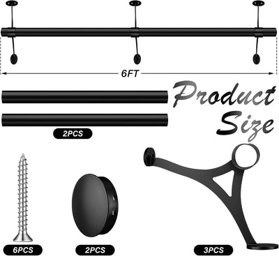 Kit riel barra 6ft accesorios tubería acero negro