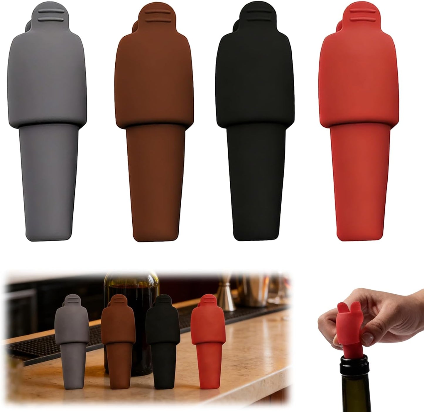 Tapón de silicona para botella de vino paquete 4 a 12 conservadores herméticos reutilizables