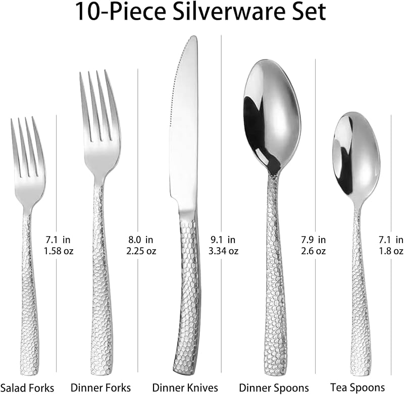 Set 10 Pzas Cubiertos Acero Inox Martillados