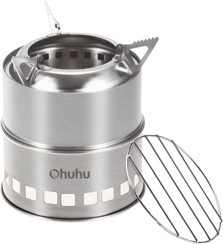 Estufa leña portátil acero inox para campamentos