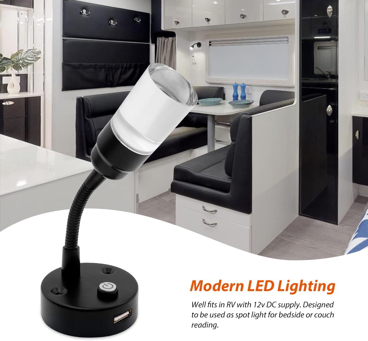 Luces lectura RV USB 12V LED mesa interior pack 2