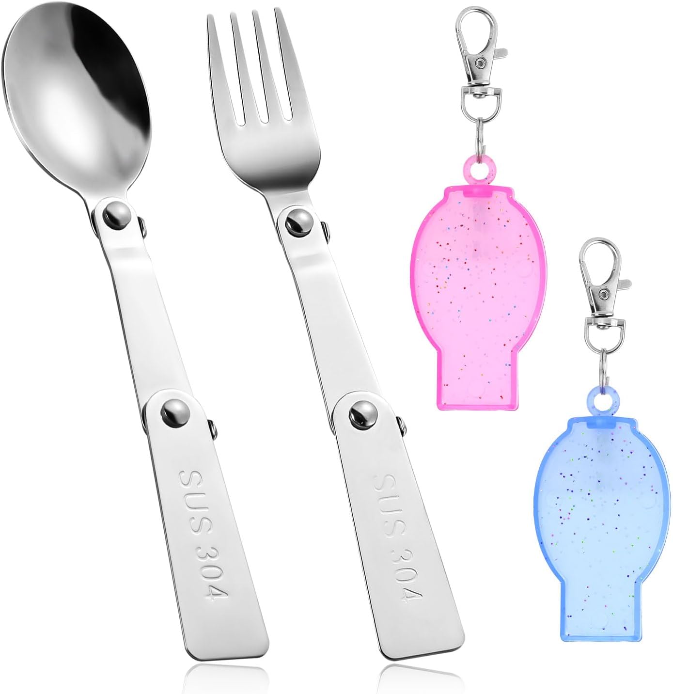 Set 2 tenedores y cucharas acero inox plegables