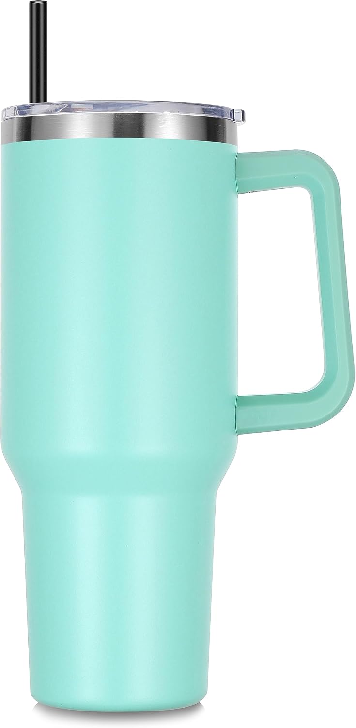 Vaso acero inox 40oz con asa pajita tapa reutilizable térmico