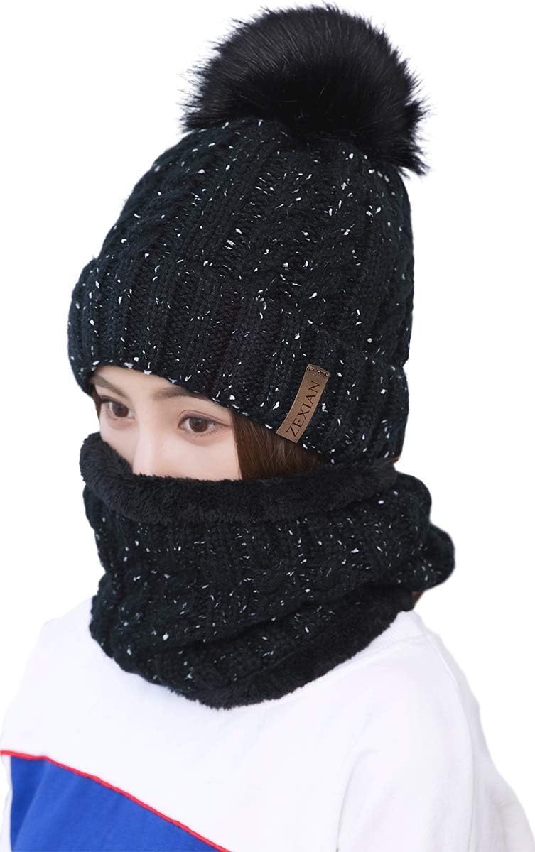 Conjunto gorro y bufanda esquí punto pompón mujer niña